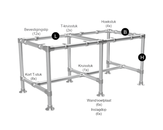 Tafel onderstel lang met uit gegalvaniseerde buis Ø 42,4 mm
